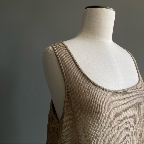 Seneca Rising Open Knit Tank Barneys NY Minimalist Linen Boho Crop Top Organic - Picture 2 of 7